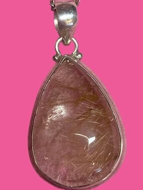 Golden Rutilated Quartz Sterling Silver 925 Teardrop Necklace Pendant Gemstone